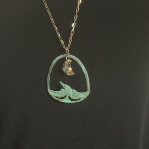 Elegant Brass and Patina Bird Pendant Necklace